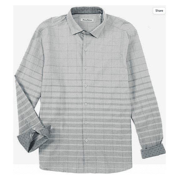 $138 Tommy Bahama Men's Ombre Mist Long Sleeve Shirt, Raincloud, Sm