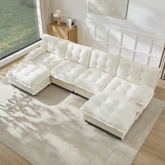138" U Shaped 4-Seat Sofa,Flexible Modular Sectional Cloud Couch with 2 Ottomans