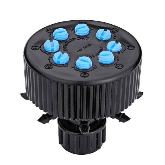 13800UB, Hydro-Port Adjustable Eight-Outlet Bubbler, Drip Irrigation Emitters for Drip Irrigation Gardening Systems, up to 30 GPH Per Outlet, 1/2-Inch FPT Inlet, Black/Blue