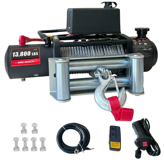 13800lbs Electric Winch, 12V DC Waterproof Towing Winch with 78ft Steel Cable, Wired and Wireless Remote Control, Roller Fairlead, Double Color Rope for Trucks SUVs Trailer