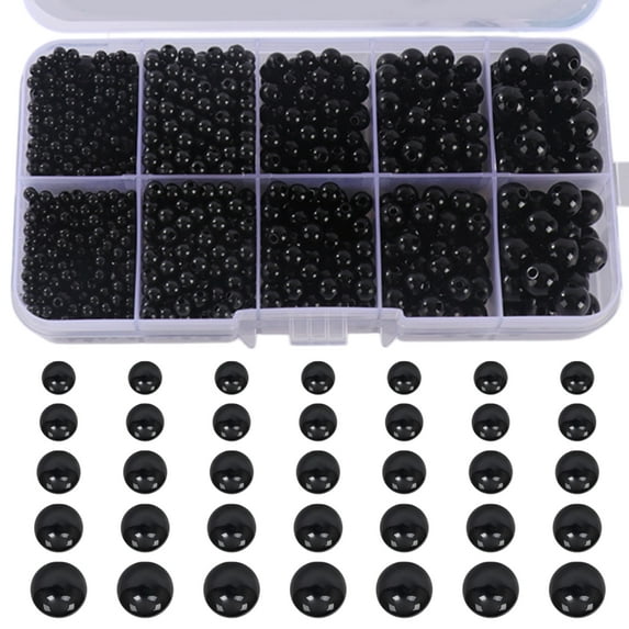 1380pcs Black Crystal Glass Beads, 3/4/5/6/8mm Smooth Round Spacer Beads, Glass Spacer Loose Beads, Spacer Beads with Holes Plastic Loose Beads,for DIY Craft Projects Charms