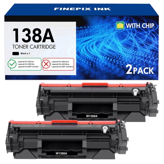 138A Black Toner Cartridge with Chip Compatible Replacement for HP 138A W1380A 138X W1380X for HP Laserjet Pro 3001dw 3001fdw MFP 3101fdw Printer Ink (2 Pack)