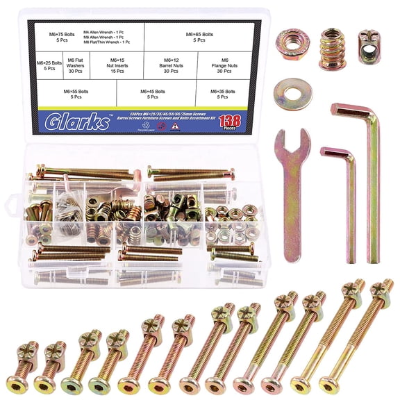 138Pcs M6 Baby Bed Crib Screws Hardware Replacement Kit, M6x25/35/45/55/65/75/85MM Hex Socket Cap Screws with Nuts Washers and Tools for Chair Table Cabinets Furniture