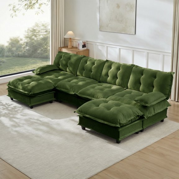 138in U Shaped Sofa,Modular Sectional 4-Seat Couch with 2 Ottomans for Apartment