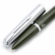138mm 601 Resin Body Steel Push Cap Fountain Pen Vacumatic F Nib 0.5MM Fountain Pen With Ink Window, Army Green