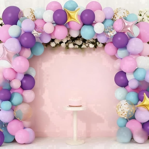 138pcs Balloons Arch Garland Kit, Birthday Party Decorations for Girls and Boys Light Purple Aqua Blue Pink Balloons Set Wedding Baby Shower Party Supplies