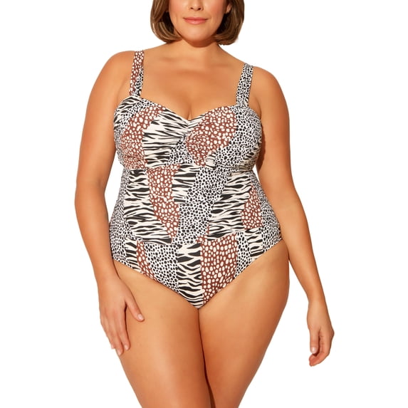 Bleu by Rod Beattie Plus Size Animal-Print Shirred Underwire One-Piece Swimsuit Women's Swimsuit -Natural 16W