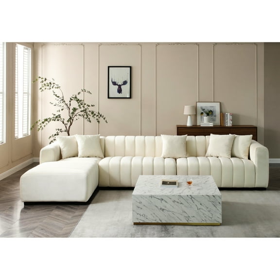 139'' Channel Velvet Upholstered Left Chaise For Living Area Decoration Modern Home