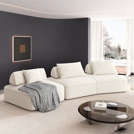 139" Modern Extra - Large Modular Sofa, Plush Chenille Sofa, Deep - Seat Design, With Removable Backrest & Soft Pillows, Boneless Compressed Sofa, No Assembly Required, For Living Room (Beige)