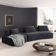 139" Modern Extra - Large Modular Sofa, Plush Chenille Sofa, Deep - Seat Design, With Removable Backrest & Soft Pillows, Boneless Compressed Sofa, No Assembly Required, For Living Room Dark Grey