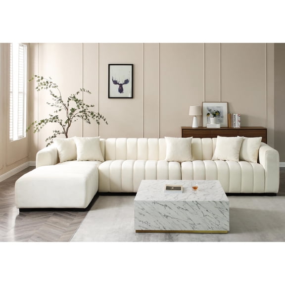 139'' Sofa with Channel Tufting / Stain-Resistant Velvet for Easy Care