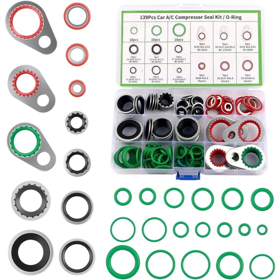 139 count O Ring Kit,Multi-Size AC O Ring Kit Includes 85 count Metal and 54 count Rubber Gaskets, O-Rings AC Seal Kits Accessories for ACS System Sealing
