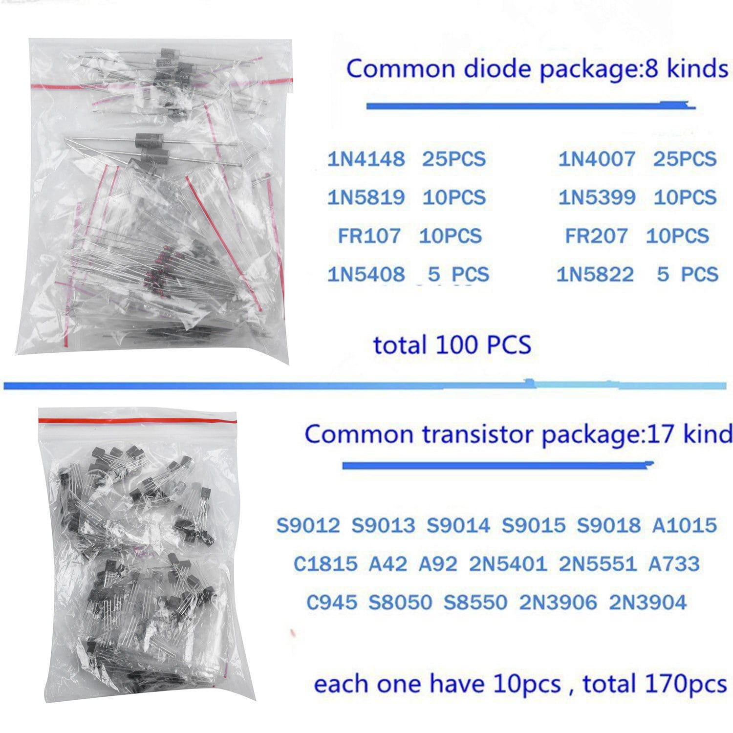 1390Pcs/Set Electronic Components Led Diode Transistor Capacitor ...