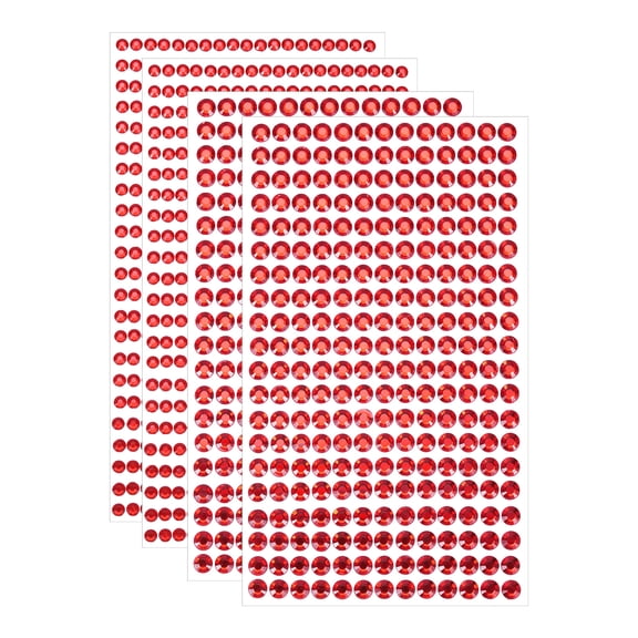 1394Pcs 4mm/6mm Rhinestone Stickers for Crafts, 4 Sheet Round Rhinestone Sticker for Scrapbooking, Red