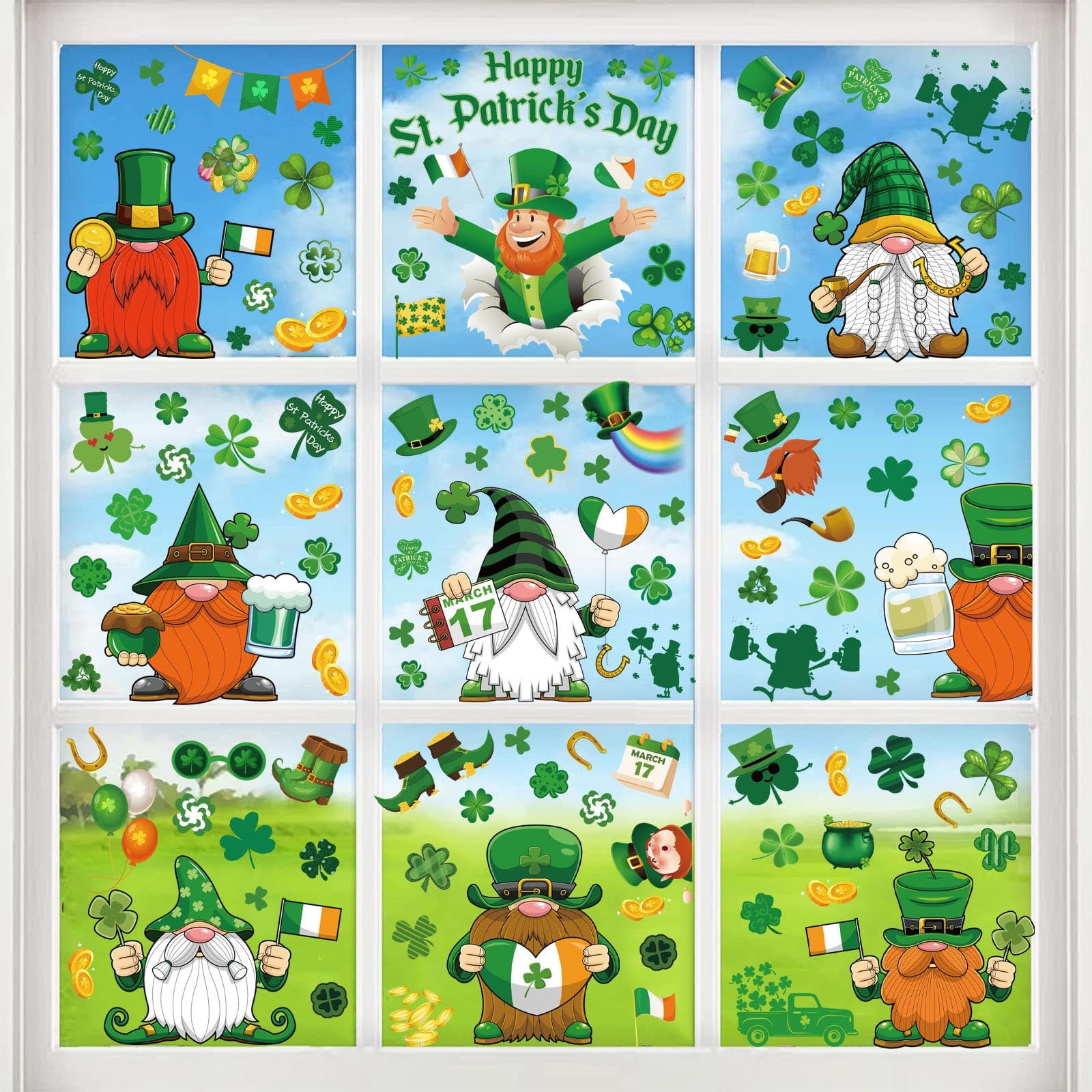 139PCS Window Cling 9 Sheets St. Patrick's Day Window Clings Large Tree