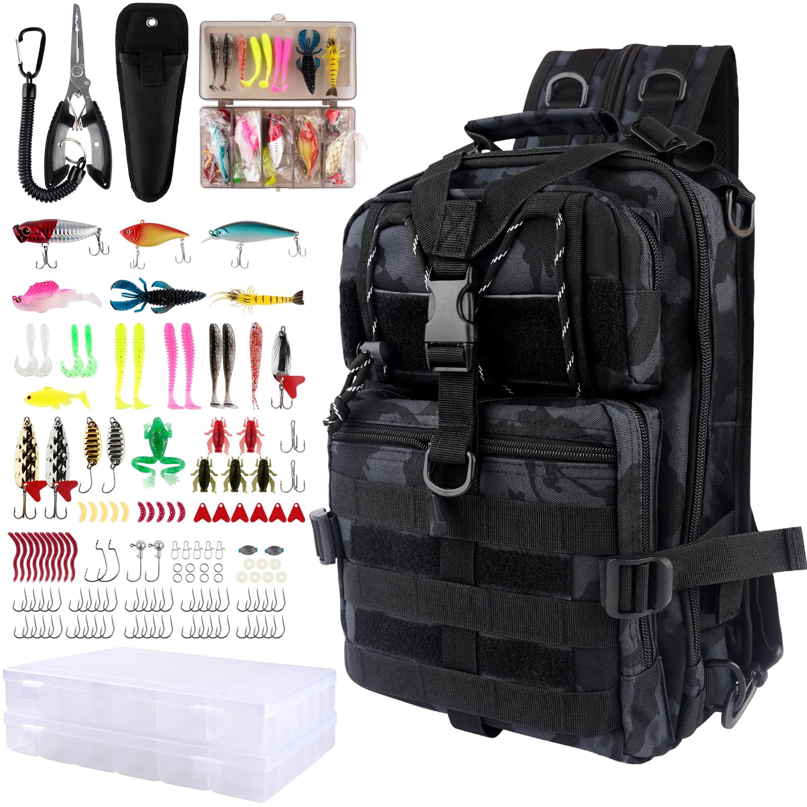 139pcs Tackle Box Backpack Fishing With Accessories Bag Tool Kit Fish Pliers Salt Water Set For Men Women Gifts (black Scorpion)