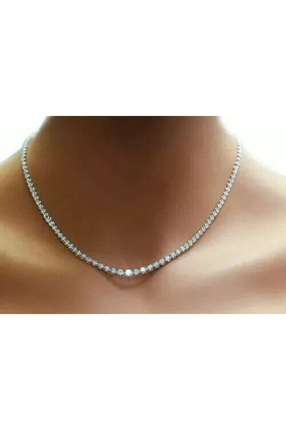 13Ct Round 3MM Lab Created Diamond Engagement Tennis Necklace 14k White Gold Plated
