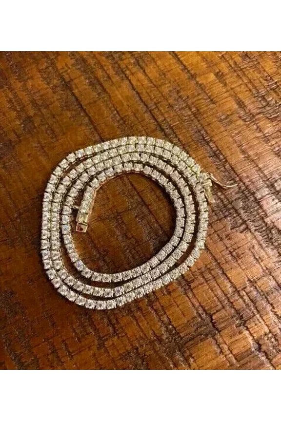 13Ct Round Cut 3MM Lab-Created Diamond 18inch Women's Tennis Necklace 14K Yellow Gold Plated