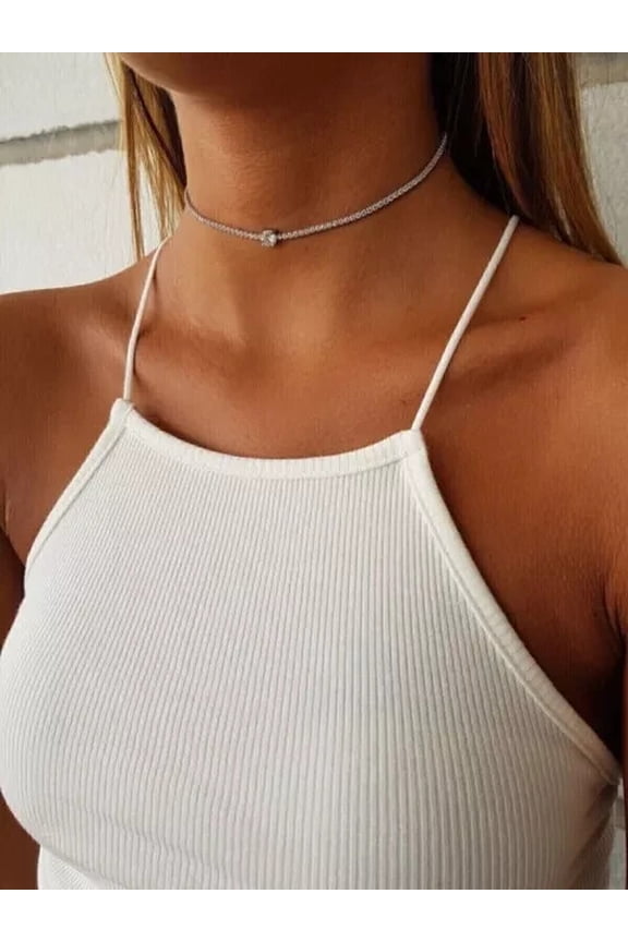 13Ct Round Cut Lab Created Diamond 14K White Gold Plated Silver Tennis Choker Necklace 18 Inch