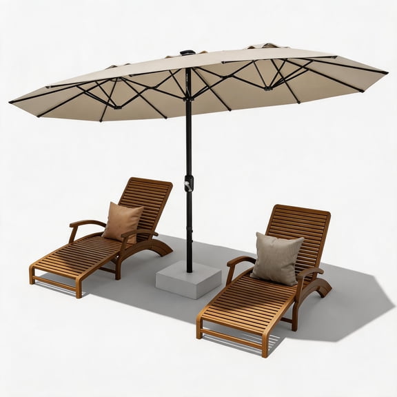 13FT & 15FT Double-Sided Patio Umbrella, Outdoor Market Umbrella with Crank Handle & Push-Button Tilt, 180gsm Polyester UPF 50+, 12 Ribs Alloy Steel Frame for Patio Pool Garden