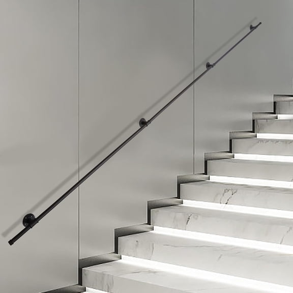 13FT 4Pcs Stair Handrail, Universal Wall Support Industrial Black Iron Staircase Handrail for Indoor & Outdoor Wall Mount Support, Wall Hand Railing, Safety Handle