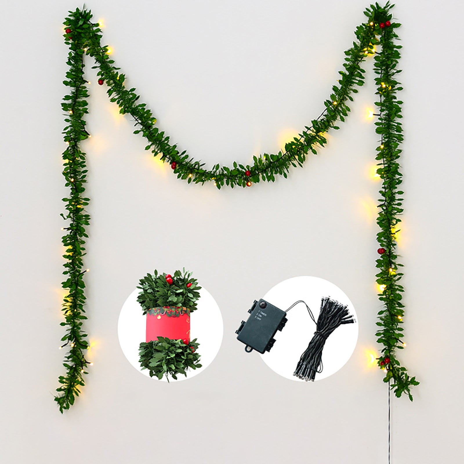 13FT Artificial Christmas Garland with LED String Lights Battery ...