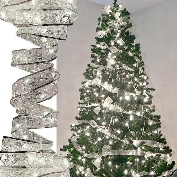 13FT Christmas Ribbon with 40 LED Lights Waterproof Fabric Gift Wrapping Ribbons for Outdoor
