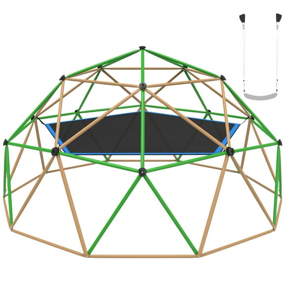 13FT Climbing Dome Outdoor Jungle Gym for Kids Geometric Dome Climber Supporting 880 Lbs Anti Rust Metal Brown & Green