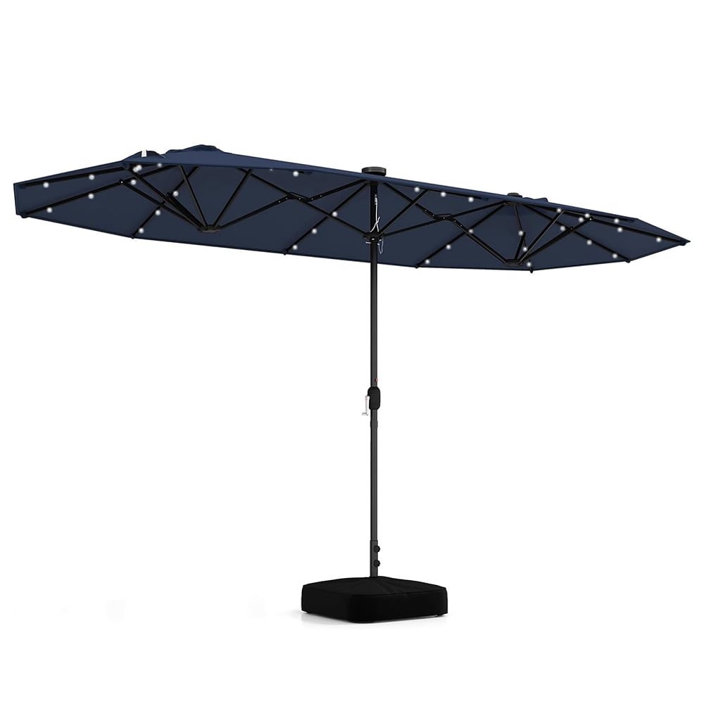 13FT Double-sided Patio Umbrella with Solar Lights, Large Twin Table Umbrella with Crank Handle ...