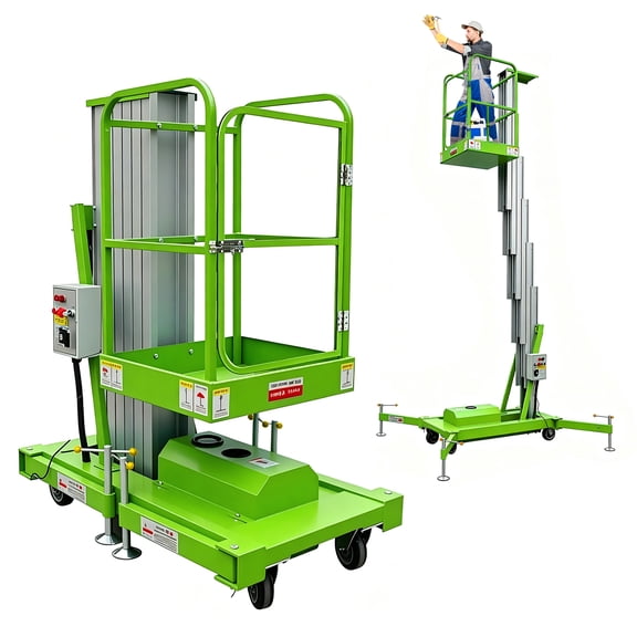 13FT Electric Hydraulic Man Lift, Aluminum Alloy Aerial Work Platform, Mobile Vertical Lift Elevator, Scaffolding Lift Table for Warehouse, Maintenance & Construction (Single Mast/330lbs)