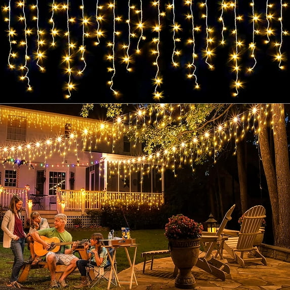 13FT Extendable 96LED String Lights, Waterproof Outdoor Fairy Lights, Curtain Lights Icicle Lights for Christmas Garden Patio Party Decoration, Warm light