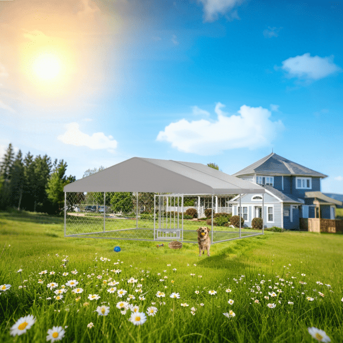 13FT Extra Large Outdoor Dog Kennel, Dog House Pen Enclosure with Roof, Rotated Dog Bowls, Secure Lock, Wateproof Cover