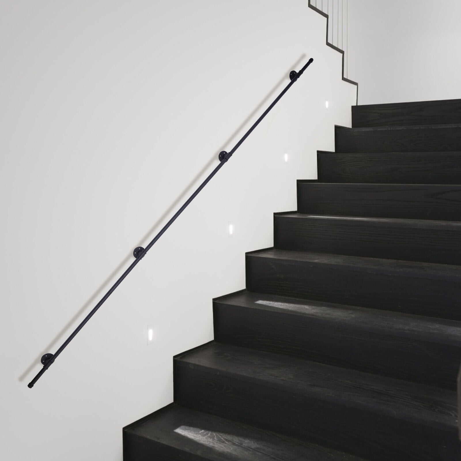 Steel Pipe Rails 13FT Handrail Industrial Steel Pipe Rail Black Wall Mount Staircase ...