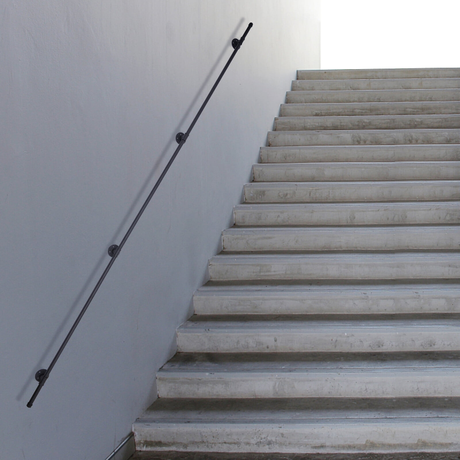 Steel Pipe Rails 13FT Handrail Industrial Steel Pipe Rail Black Wall Mount Staircase ...
