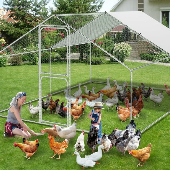 Large Metal Chicken Coop, Chicken Coop Run with Cover, Large Chicken Run with Double Door, Chicken Pen for Outdoor Farm Yard (13.1'L x 9.8'W x 6.6'H)