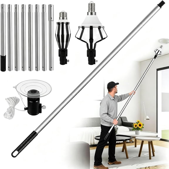 13FT Light Bulb Changer for High Ceilings - High Reach Light Bulb Changer Removal Tool with Baskets and Suction Cup Bulb Removal Tool for High, Light Bulb Removal Tool with Pole