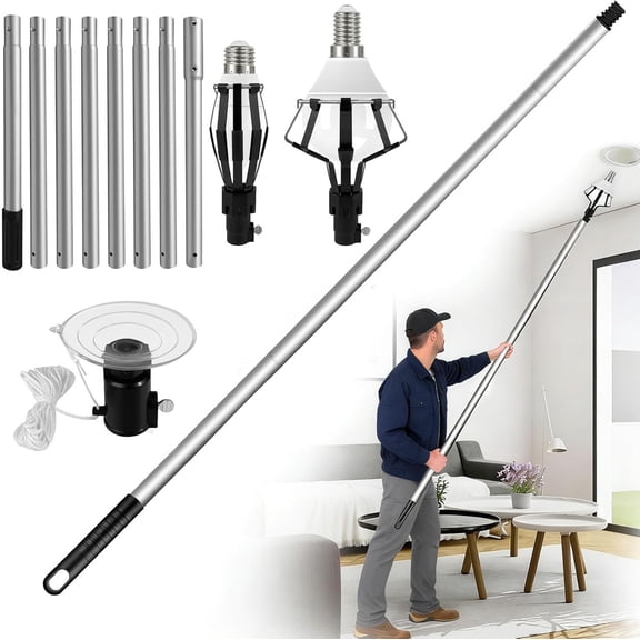 13FT Light Bulb Changer for High Ceilings - Light Bulb Changer with Baskets and Suction Cup Bulb Removal Tool for High, Light Bulb Removal Tool with Pole (Black)