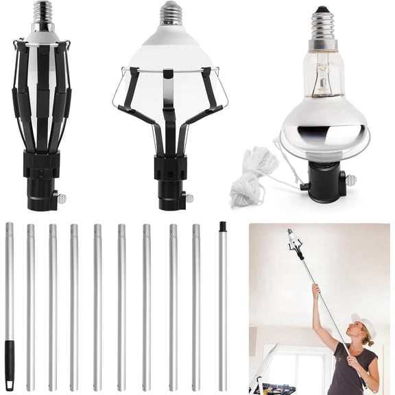 13FT Light Bulb Changer for High Ceilings Snap-on Design Light Bulb Extension Pole, High Reach Changer with Baskets and Suction Cup