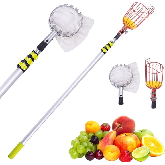 13FT Telescopic Fruit Picker with Wire Basket and Bag Basket,Adjustable Fruit Picker Pole with Basket Telescoping,4-13FT Fruit Picker Pole,Suitable for Picking Apples,Mangoes,Plums and Others