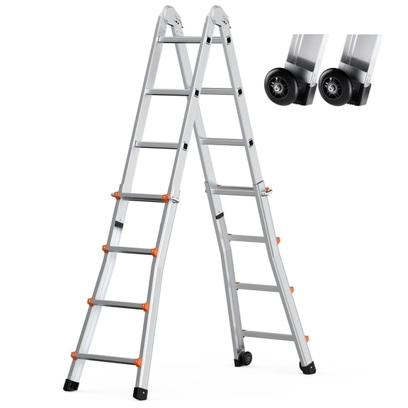 13FT Telescoping Ladder, A-Frame Extension Ladder, Multi-Purpose Lightweight for Home Work, Painting, Roofing, 330 lbs Capacity
