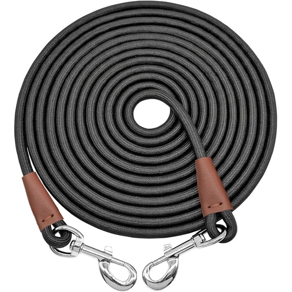 13FT Tie Out Rope Dog Lead, 8-10-15-20-25-30-35-40-50-65 FT, Long Dog Tether Nylon Check Cord for Medium Large Dogs Playing Camping Backyard of Leash Training Tie Down (Black, 3/8")