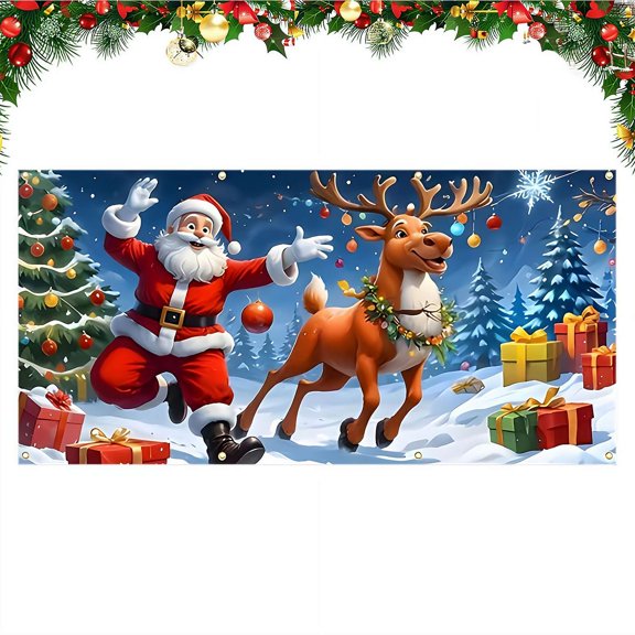13FT x 6FT Large Christmas Banner Santa Claus Multiple Scenarios for Indoor Outdoor Winter Party Wall Porch Photo Display Festive Family Scene