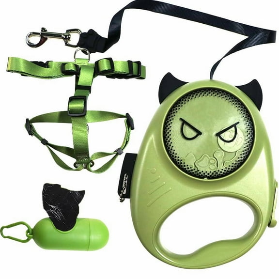 13Ft Retractable Dog Leash with Built-in Poop Bag Holder, Leash for Dogs. Light up leashes for Dogs. Reflective Dog Leash(Green)