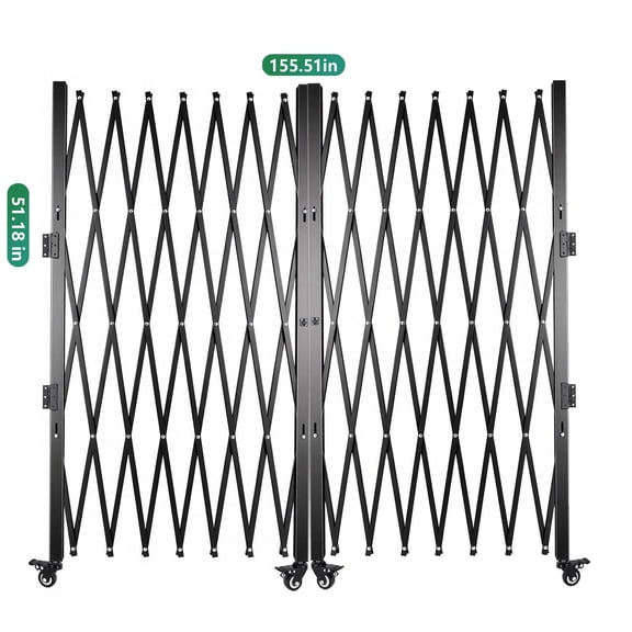 13H x4W FT Aluminum Expandable Retractable Garden Fence, Portable Barricade Gate with Casters, Expansion Size 155.51" H x10.04" W, Adjustable Flexible Fence Mobile Barricade Safety Barrier