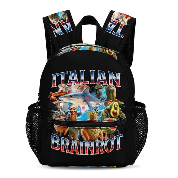 13In Italian Animal Brainro Backpack Front Pocket Small Knapsack Cartoon Daypack Lightweight Bookbag