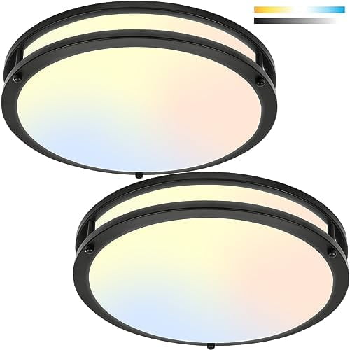 13 Inch Round LED Flush Mount Ceiling Light – Polished Nickel, Dimmable, 26W 3000K, Ultra-Thin Modern Fixture