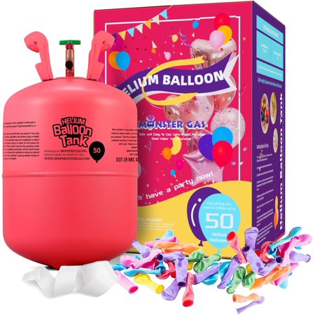 13L Helium Tank For Balloons At Home, 14.9 cu.ft Balloon Helium Tank Up To 50 Latex Balloons, Small Helium Tanks, Attachment: 50 9" Latex Balloons+3 White Curling Ribbon