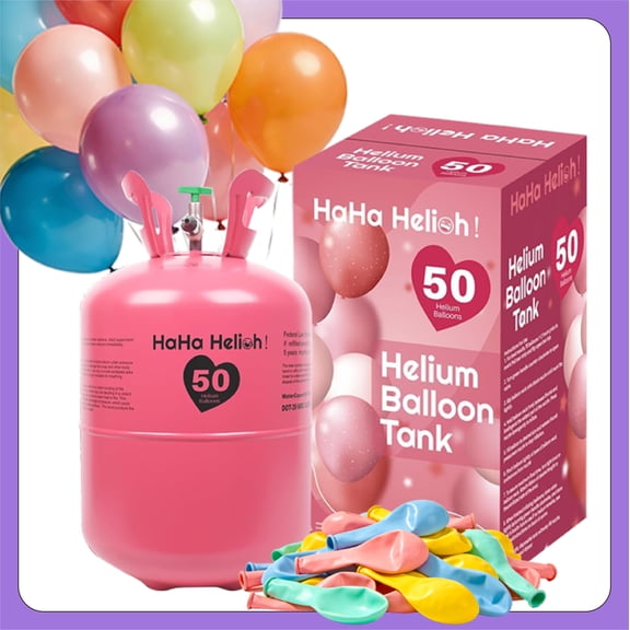 13L Helium Tank Up To 50 Latex Balloons, Helium Tank For Balloons At Home, 50 Latex Balloons And Ribbons Included.