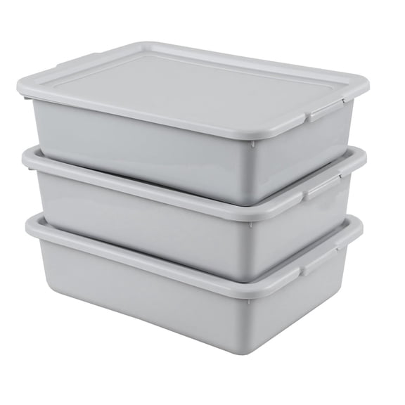 13L Plastic Bus Tub with Lid, Restaurant Dish Pan, Storage Container, Stackable Utility Bus Boxes, 3 Pack