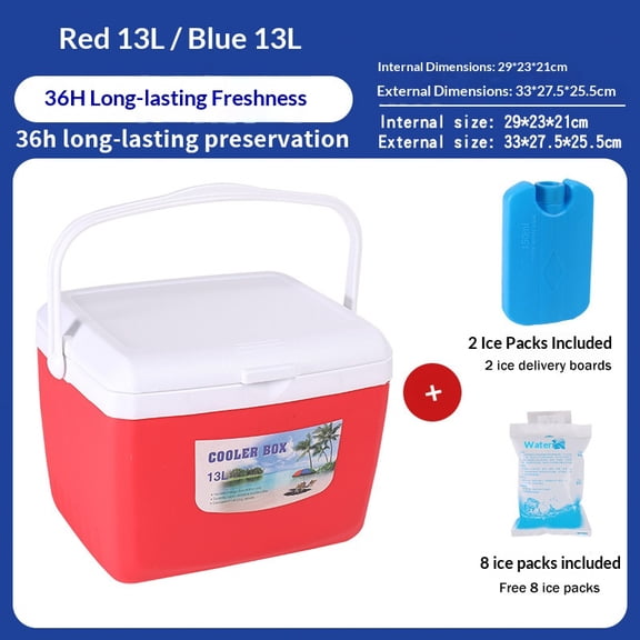 13L Portable Outdoor Insulated Cooler Box, Multifunctional Thermal Ice Chest Portable Refrigerator Bucket for Camping Fishing Picnic Travel, Red